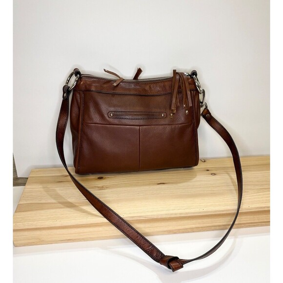 B Makowsky Boho Brown Leather Shoulder Crossbody Bag Tassels Zippers Authentic - Picture 4 of 12